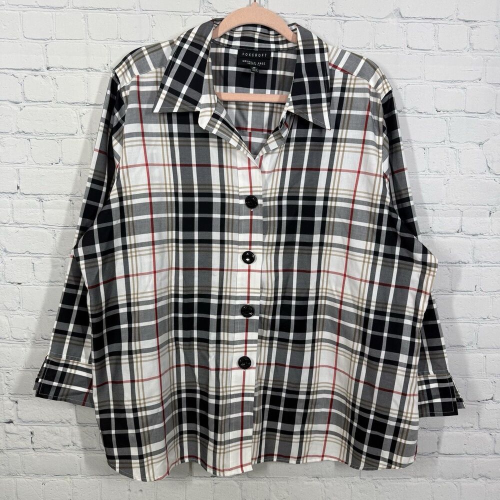 Foxcroft Wrinkle Free Plaid Button Up Blouse Women Plus 18W Long Sleeve Shirt - Picture 2 of 12
